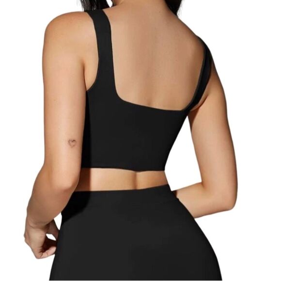 SHEIN Square Neck Buttery Soft Fabric Black Cropped Top - Picture 2 of 6